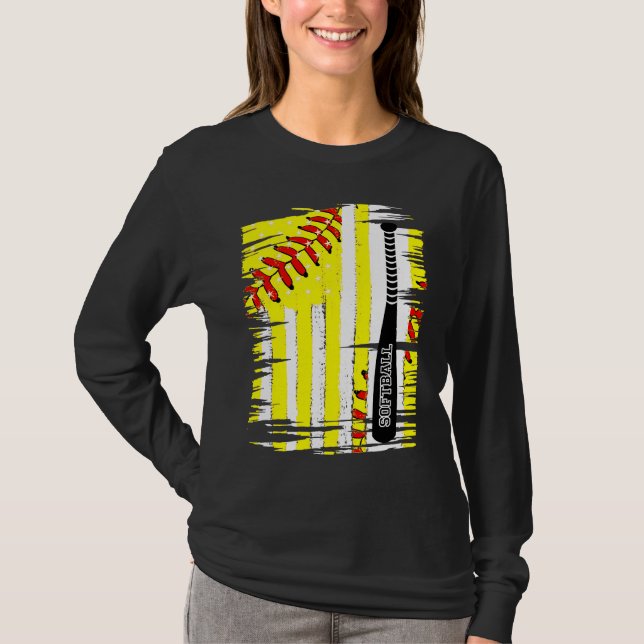T-shirt Joueur de softball softball Thème de drapeau améri (Devant)