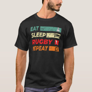 T-shirt Joueur de sport de rugby manger sommeil Rugby Répé