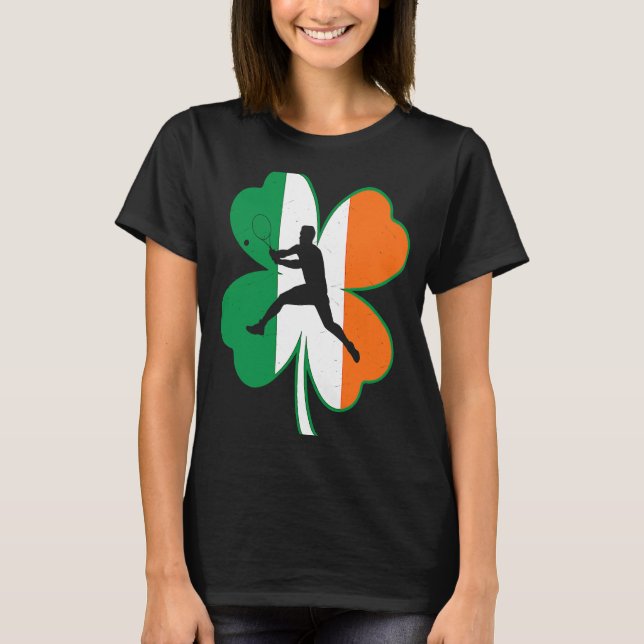T-shirt Joueur de tennis Lucky Shamrock Irlande Drapeau St (Devant)
