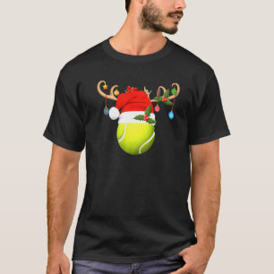 T-shirt Joueur de tennis Reindee Santa Hat Tennis Ball Chr
