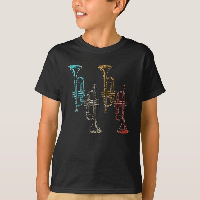 T-shirt Joueur de trompette musicale Retro Wind Instrument (Devant)