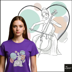 T-shirt Joueur de violoncelle minimaliste Croquis de cœur