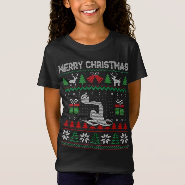 T-Shirt Joueur de water-polo Noël moche Père Noël Tree Xma (Devant)