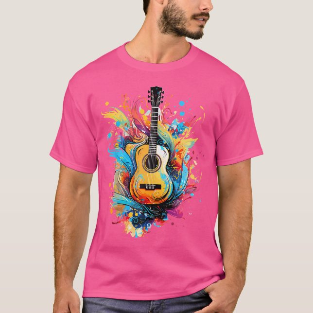 T-shirt Joueur guitare acoustique Splash Art coloré Guitar (Devant)