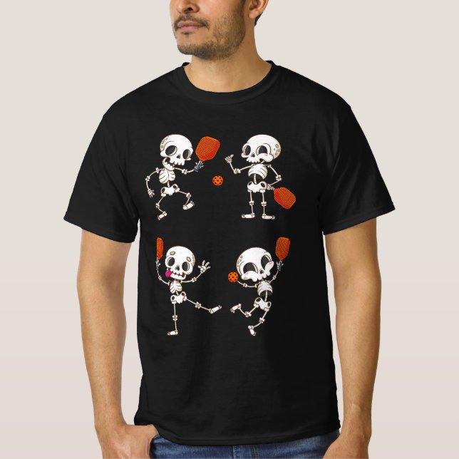 T-shirt Joueur Halloween Pickleball Danser Skeleton Sport (Devant)