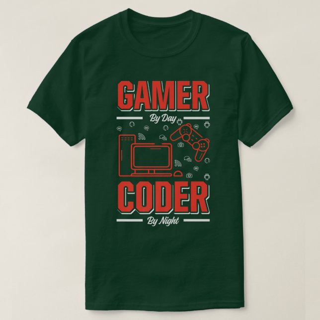 T-shirt Joueur Mens Par Jour Coder Par Programmateur Drôle (Design devant)