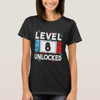 T-shirt Joueur Niveau 8 Débloqué 8e Anniversaire Garçon Je