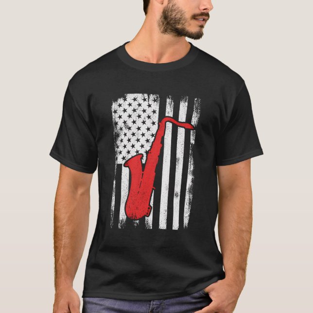 T-shirt Joueur saxophone américain patriotique (Devant)