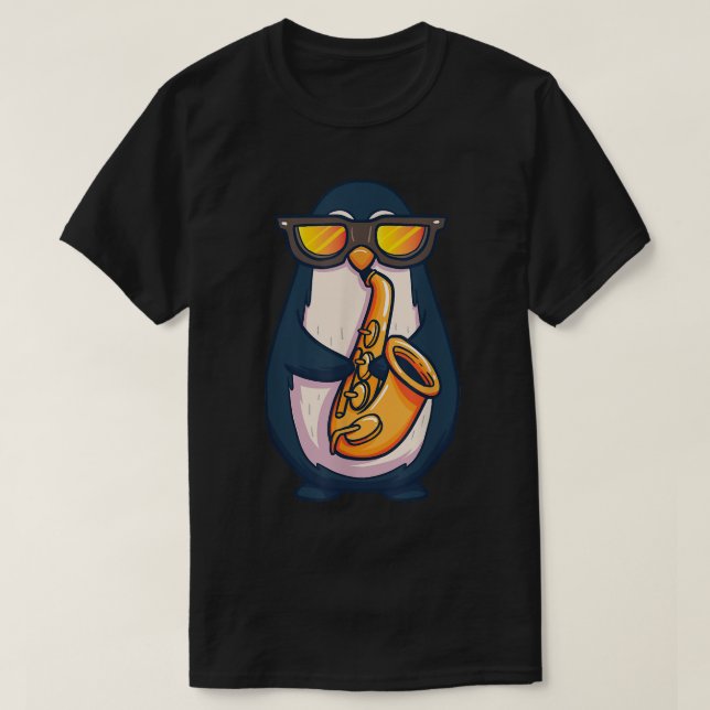 T-shirt Joueur saxophone Pingouin Musique Jazz Musique Ani (Design devant)