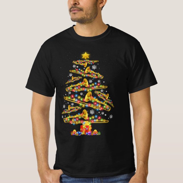 T-shirt Joueur Trombone Noël Arbre Jazz Musique Lov (Devant)