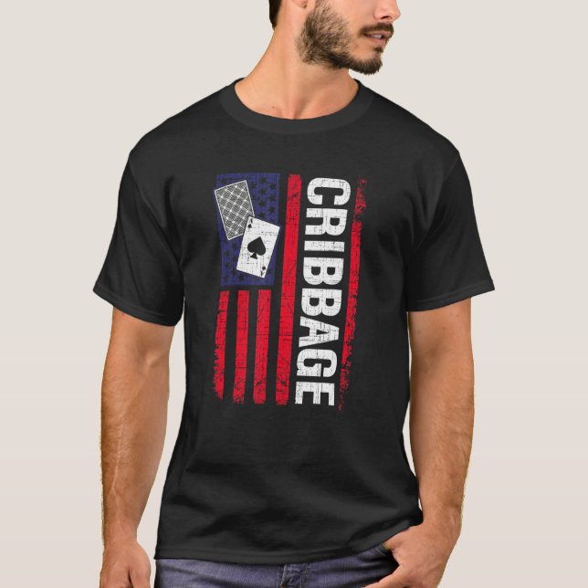 T-shirt Joueurs de la carte à drapeau américain Cribbage (Devant)