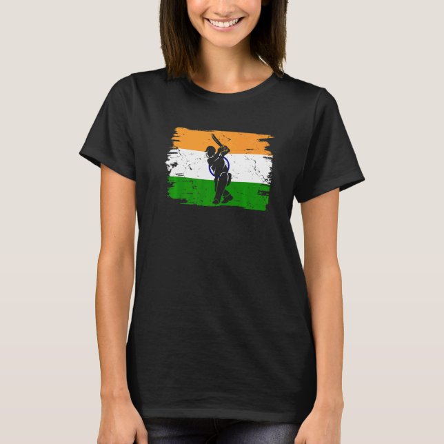 T-shirt Joueurs Indiens De Cricket Drapeau De L'Inde Jouer (Devant)
