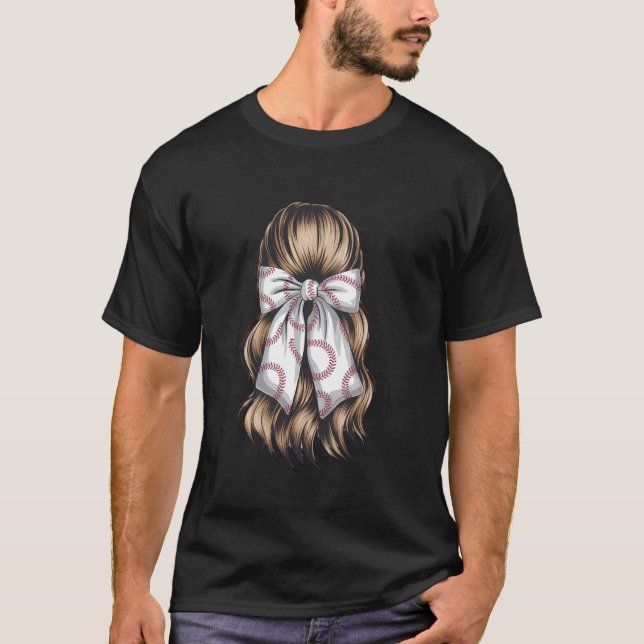 T-shirt Joueuse de baseball coquette bow mignonne (Devant)