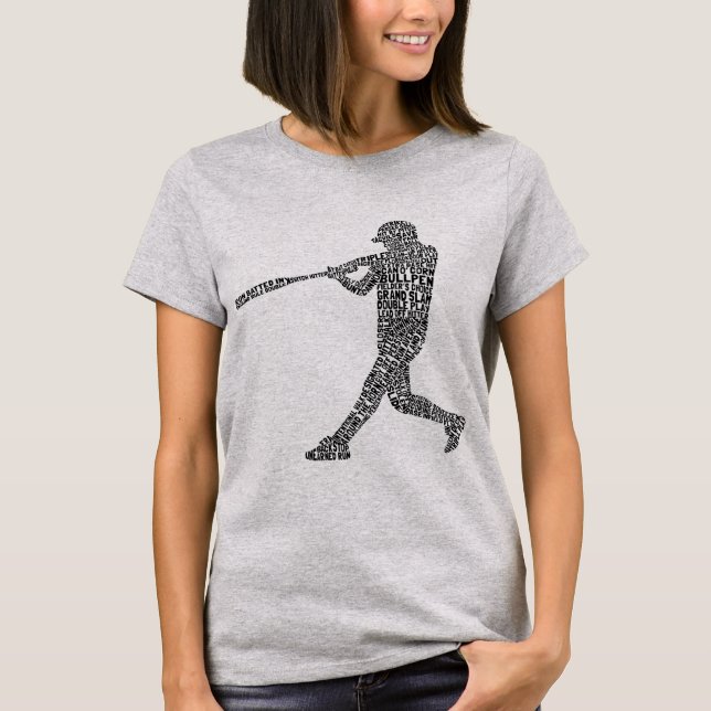 T-shirt Joueuse de baseball de softball typographique Tee  (Devant)