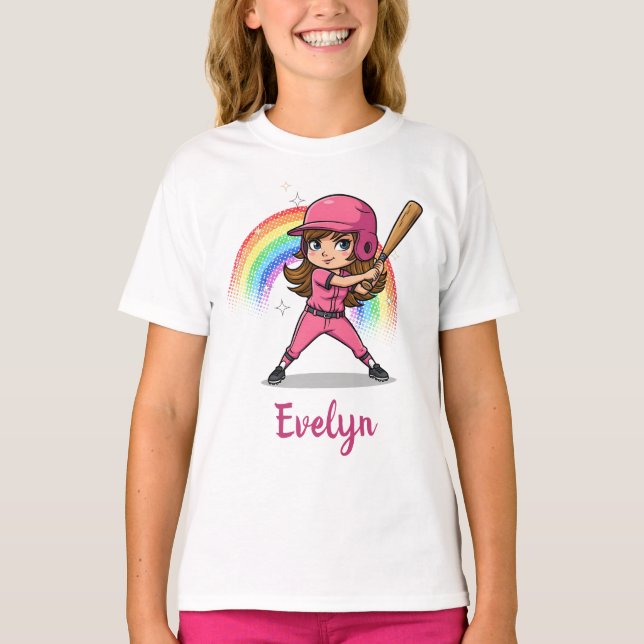 T-shirt Joueuse de baseball fille de dessin animé mignonne (Devant)