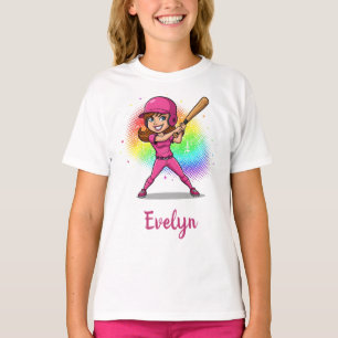T-shirt Joueuse de baseball fille de dessin animé souriant