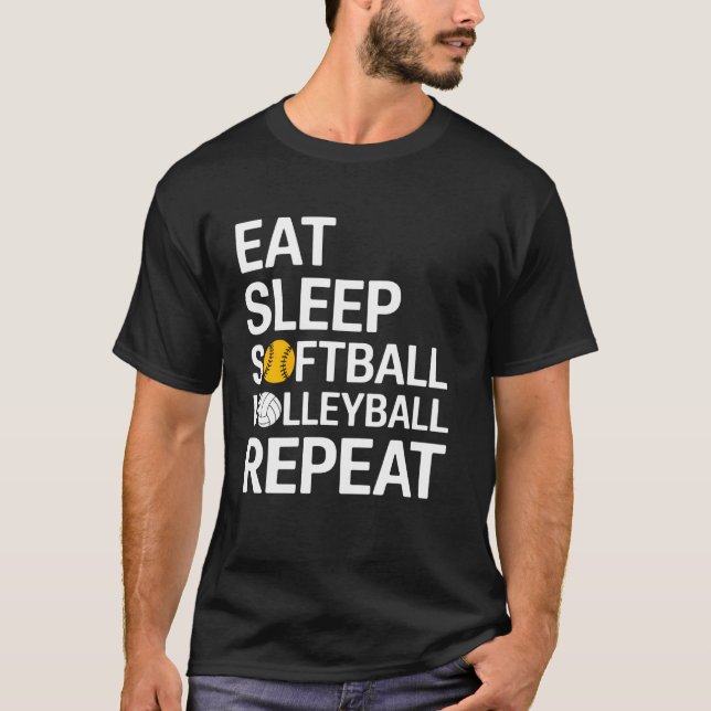 T-shirt Joueuse de softball volley-ball Manger Dormir Répé (Devant)