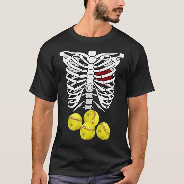 T-shirt Joueuse rapide Filles Red Softball Stitches Skele (Devant)