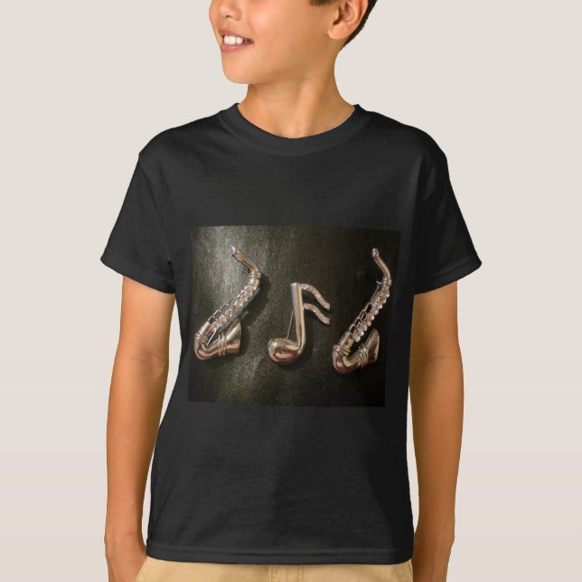 T-shirt Jouez une note musicale sur ce Saxaphone (Devant)