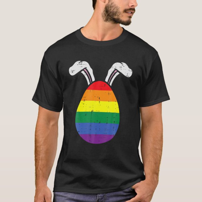 T-shirt Joug en arc-en-ciel Oeuf Bunny Oreilles Gay pride  (Devant)