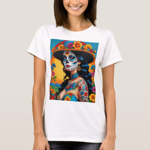 T-shirt Jour coloré du crâne floral mort Tee Art
