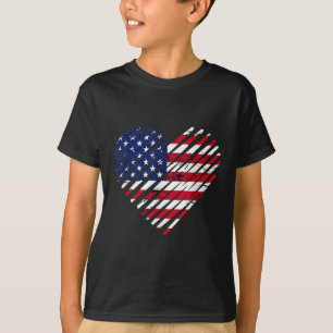 T-shirt Jour commémoratif & 4 juillet Coeur Partiotiqu