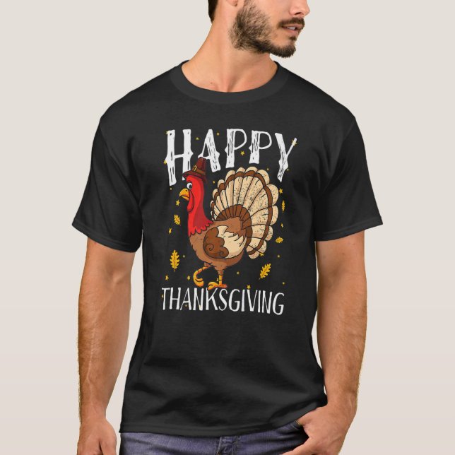 T-shirt Jour de bon thanksgiving Drôle Pèlerin mignon Turq (Devant)