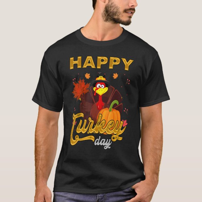 T-shirt Jour de bon thanksgiving Drôle Pèlerin mignon Turq (Devant)
