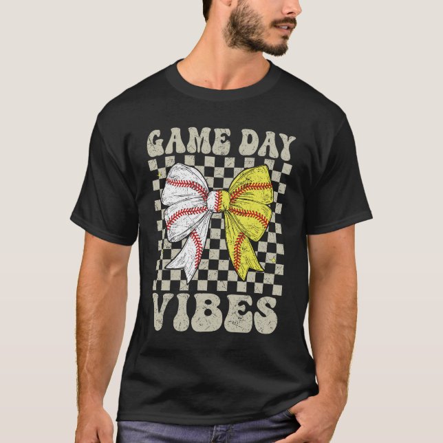T-shirt Jour de jeu Vibes Coquette Bow Softball Mama Softb (Devant)