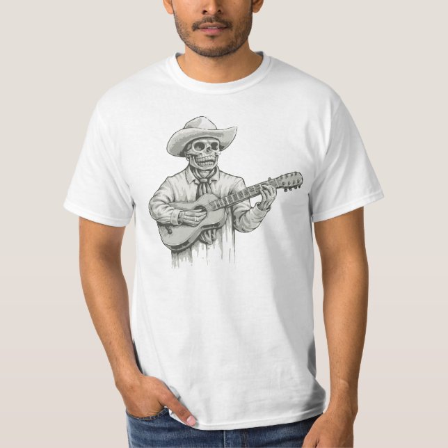 T-shirt Jour de la guitare de jeu squelettique morte (Devant)