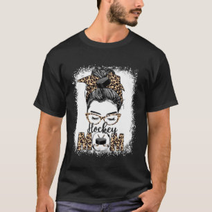 T-shirt Jour de la maman de hockey Messy Bun Leopard Fête 