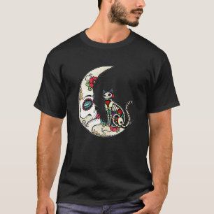 T-shirt Jour De La Mort Chat Sur La Lune Amour Chat Mexica
