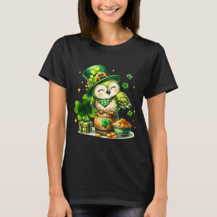 T-shirt Jour de la Saint-Patrick Animal Hibou tenant trèfl