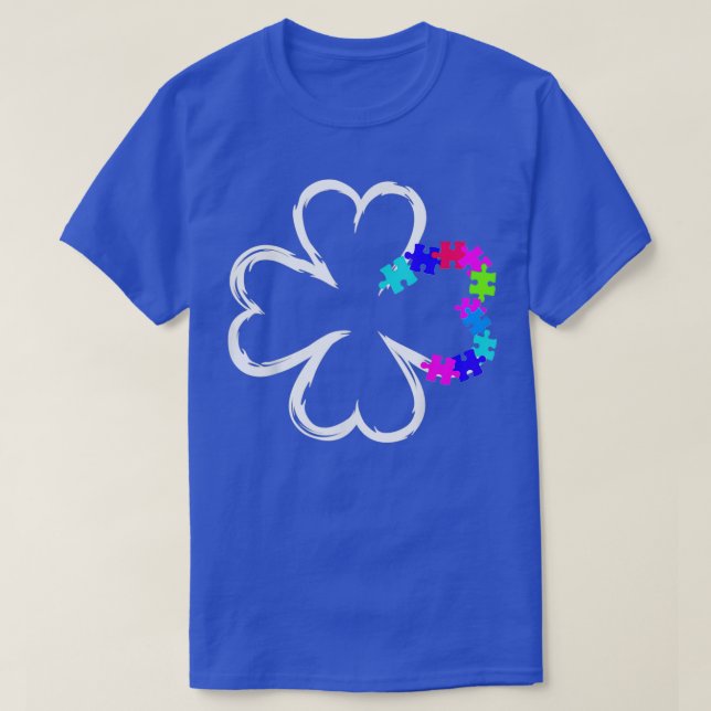T-shirt Jour de la Saint Patrick Autisme Shamrock Puzzle M (Design devant)