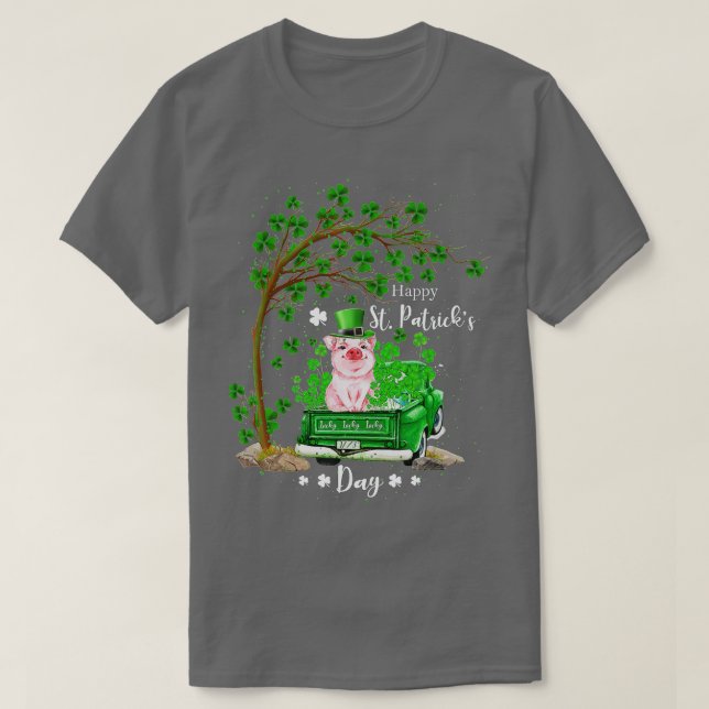 T-shirt Jour de la Saint Patrick Camion Cochon Famille Sha (Design devant)