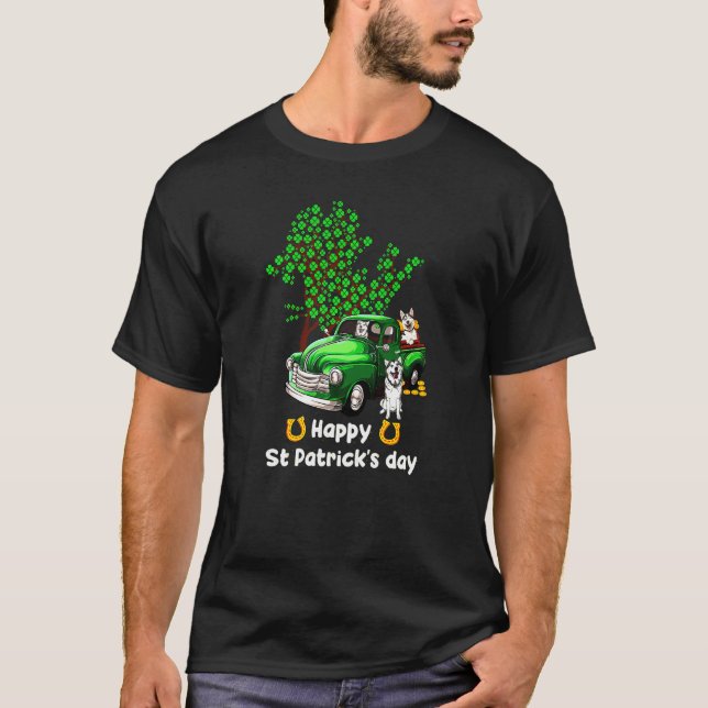 T-shirt Jour de la Saint Patrick Camion Shamrock Paw Dog H (Devant)