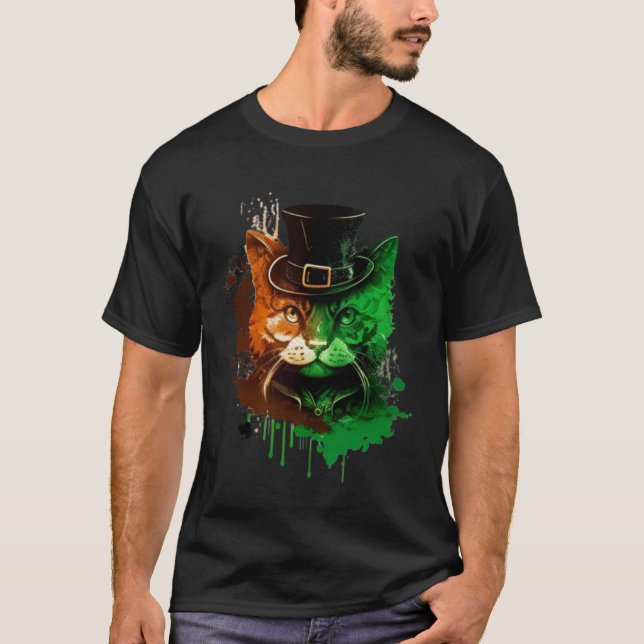T-shirt Jour de la Saint Patrick Cat Leprechaun Lucky Gree (Devant)