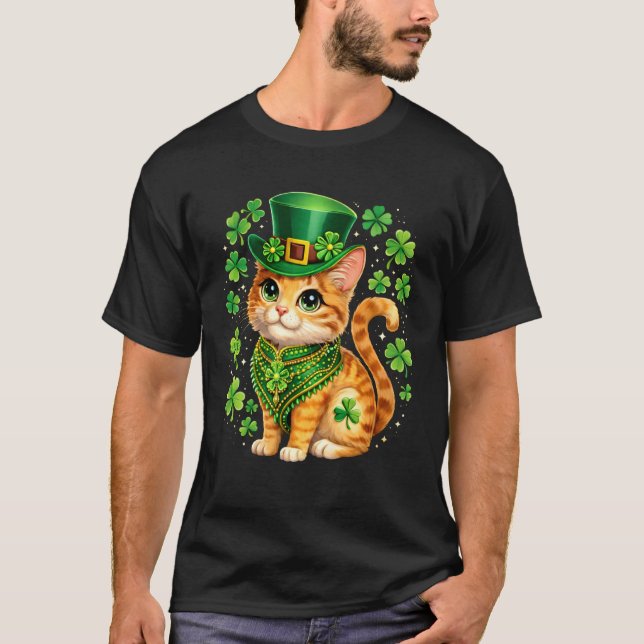 T-shirt Jour de la Saint-Patrick Chat Chapeau de Leprechau (Devant)