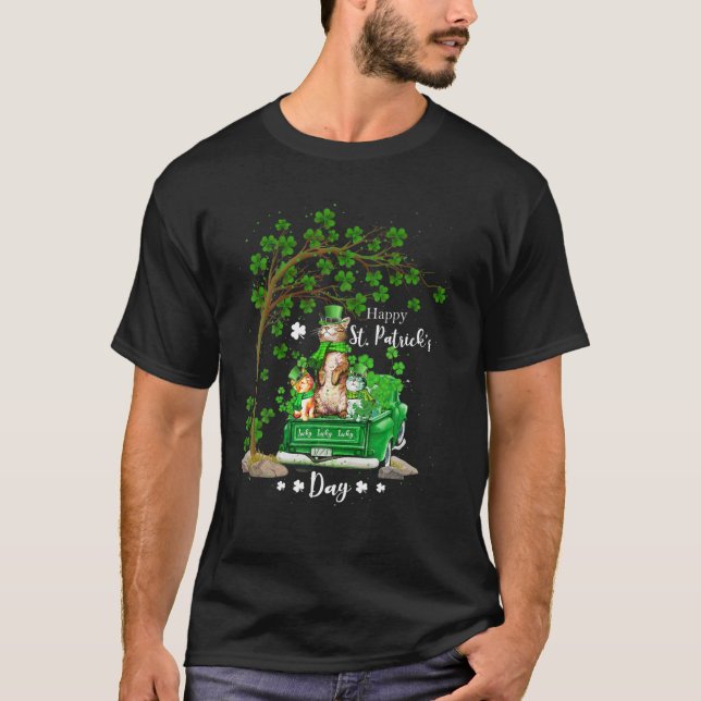 T-shirt Jour de la Saint Patrick Chat Famille Shamrock Clo (Devant)