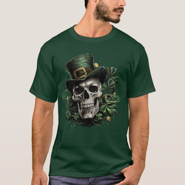 T-shirt Jour de la Saint Patrick Crâne irlandais foncé ave (Devant)