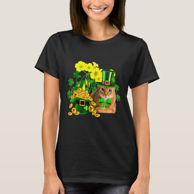 T-shirt Jour de la Saint Patrick de chat abyssin Leprechau (Devant)