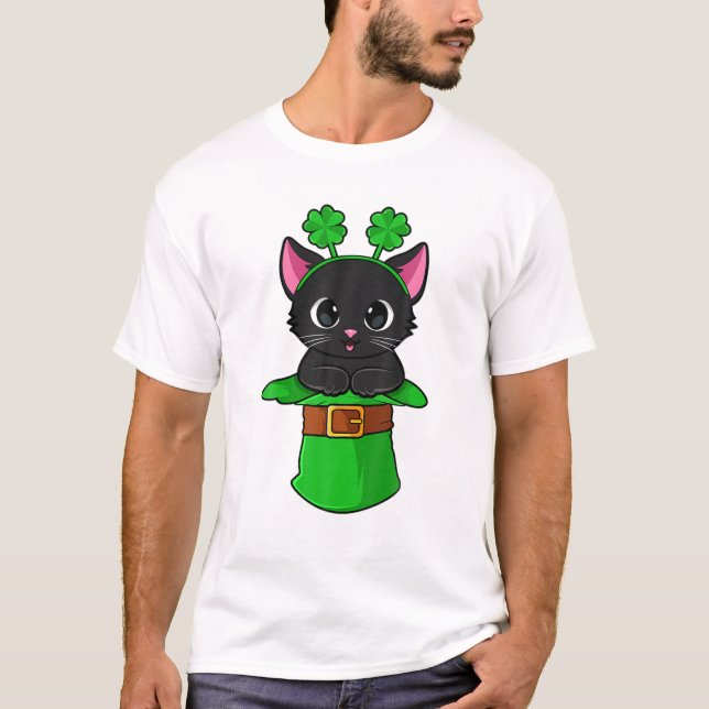 T-shirt Jour de la Saint Patrick de chat Leprechaun Shamro (Devant)