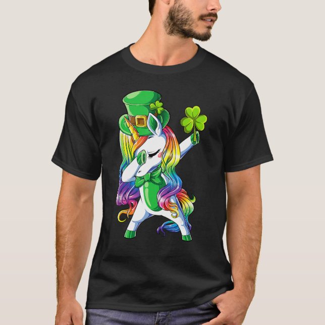 T-shirt Jour de la Saint Patrick Girls Dabbing Unicorn Lep (Devant)