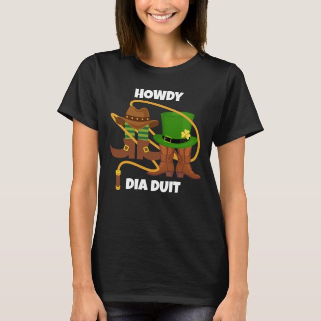 T-shirt Jour de la Saint Patrick HOWDY DIA DUIT Cowboy (Devant)