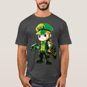 T-shirt Jour de la Saint Patrick Jeu Vidéo Jupe Gamer Lepr