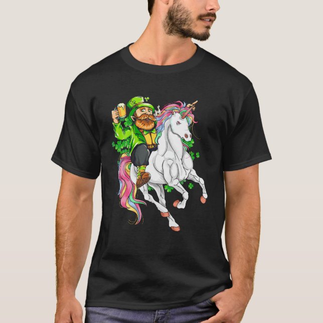 T-shirt Jour de la Saint Patrick Leprechaun équitation Uni (Devant)
