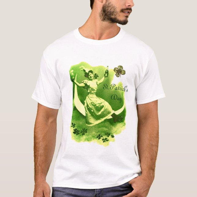 T-SHIRT JOUR DE LA SAINT-PATRICK LUNE DAME AUX TRÈFLES MON (Devant)