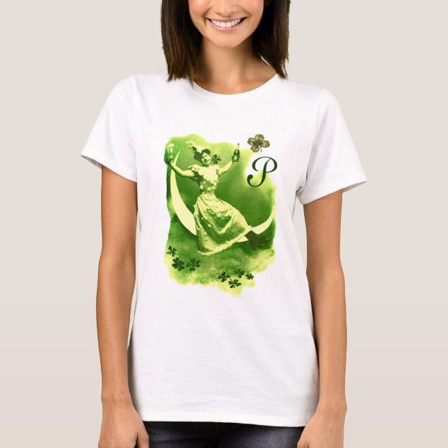 T-SHIRT JOUR DE LA SAINT-PATRICK LUNE DAME AUX TRÈFLES MON (Devant)