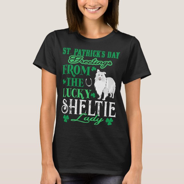 T-shirt Jour de la Saint Patrick Salutations Lucky Sheltie (Devant)