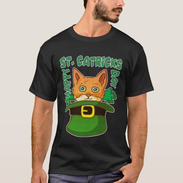 T-shirt jour de la Saint-Patrick Tabby Chat heureux Leprec (Devant)